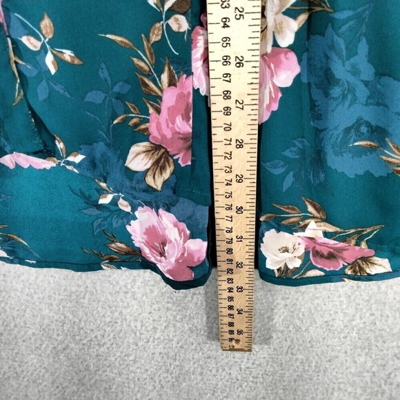 Torrid Harper Blouse Wmns Sz 2 Georgette Teal Floral Long Sleeve Back Tie V-Neck - Picture 4 of 12